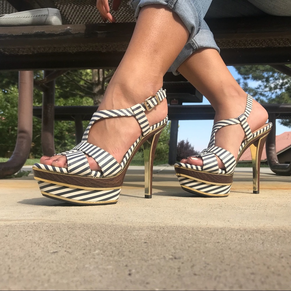 Gianni Bini Platform Striped Platform Heels
